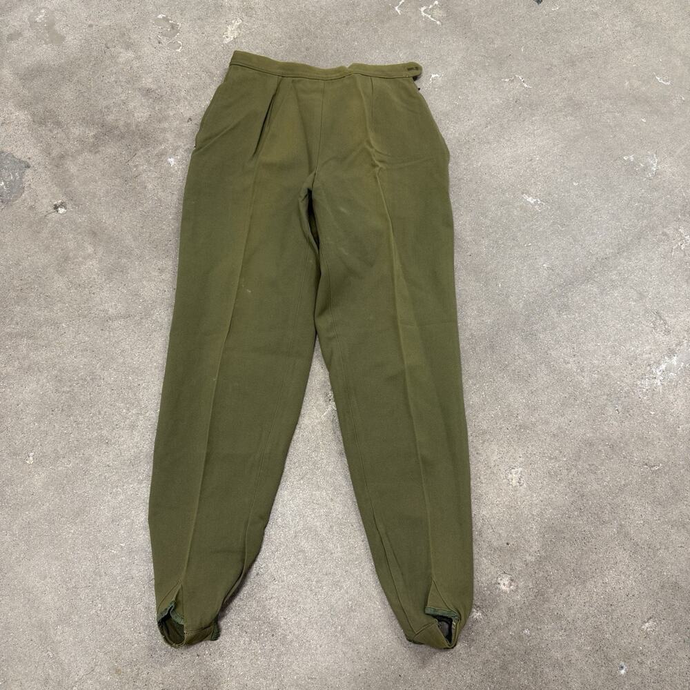 Vintage 50s Rayon German Rösner Side Zip Stirrups Pants Green 27 Women